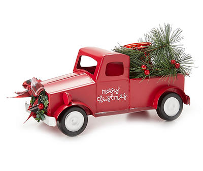 "Merry Christmas" Red Metal Truck Votive Candle Holder