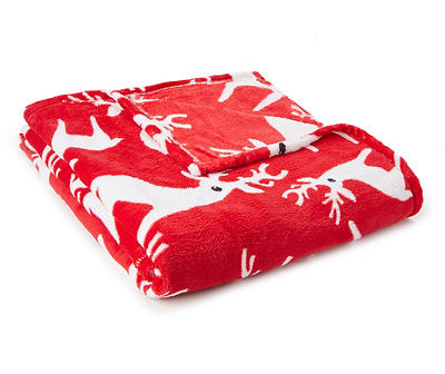 Red & White Reindeer Holiday Throw, (50" x 60")