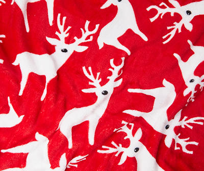 Red & White Reindeer Holiday Throw, (50" x 60")