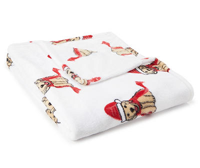 White & Red Dog Holiday Fleece Throw, (50