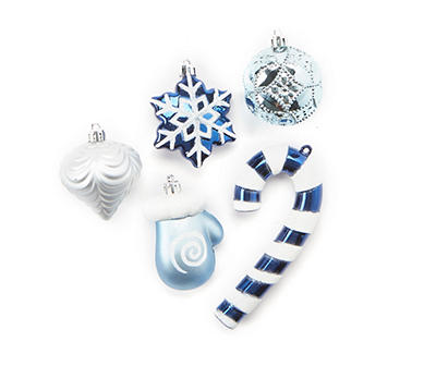 Blue, Silver & White 38-Piece Plastic Icon Ornament Set