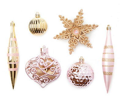 Pink & Gold Mixed Shape 30-Piece Ornament Set
