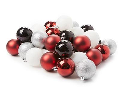 Red, Black, White & Silver 60-Piece Plastic Ornament Set