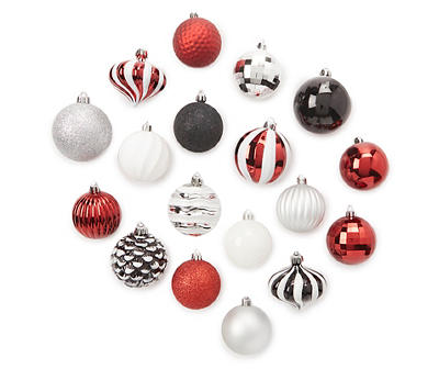 Red, Black, Silver & White 60-Piece Plastic Ornament Set
