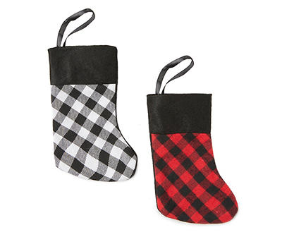 Red & White Buffalo Check Plaid Mini Stockings, 12-Pack