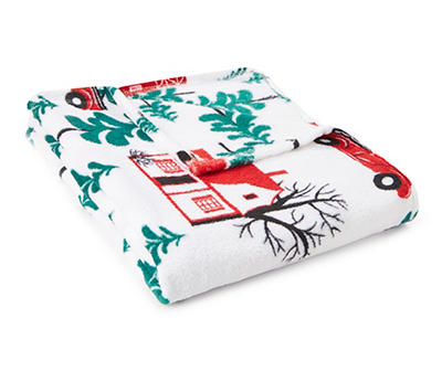 White & Green Tree Truck Holiday Throw, (50" x 60")