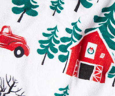 White & Green Tree Truck Holiday Throw, (50" x 60")