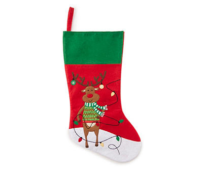 Reindeer & Light String Felt Stocking