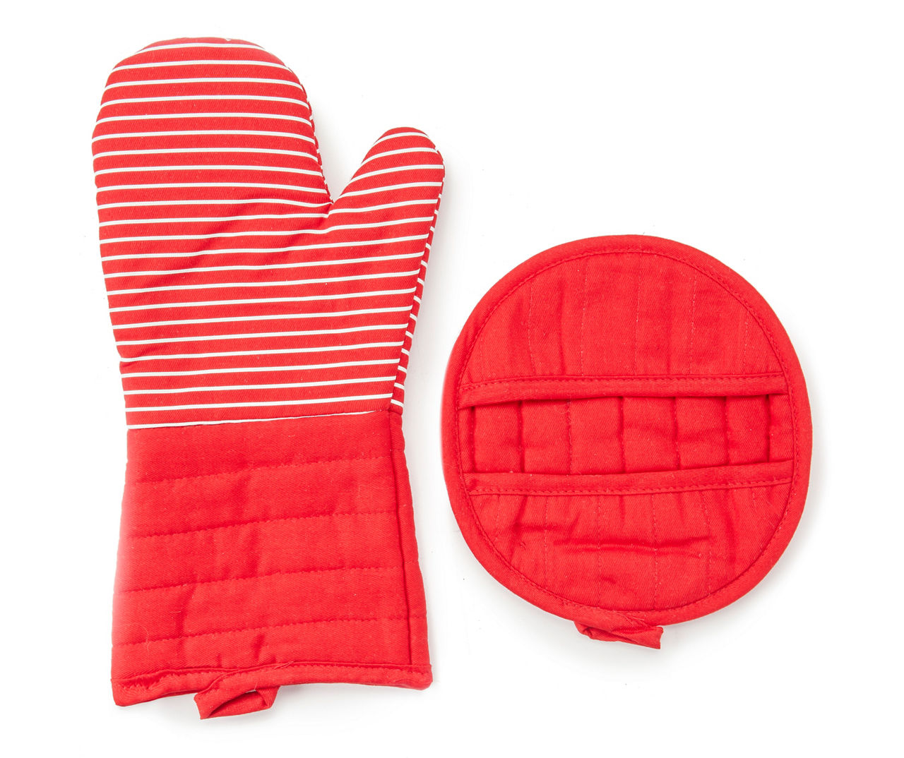 Real Living - Red Silicone-Stripe 2-Piece Oven Mitt & Pot Holder Set