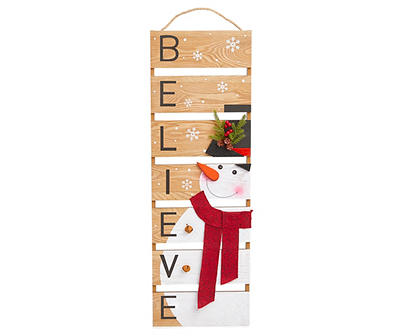"Believe" Wood Snowman Sign