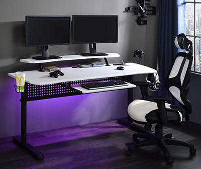 Vidlre White LED Gaming Computer Desk with USB Ports