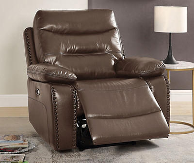 AVA BROWN LEATHER MATCH POWER RECLINER