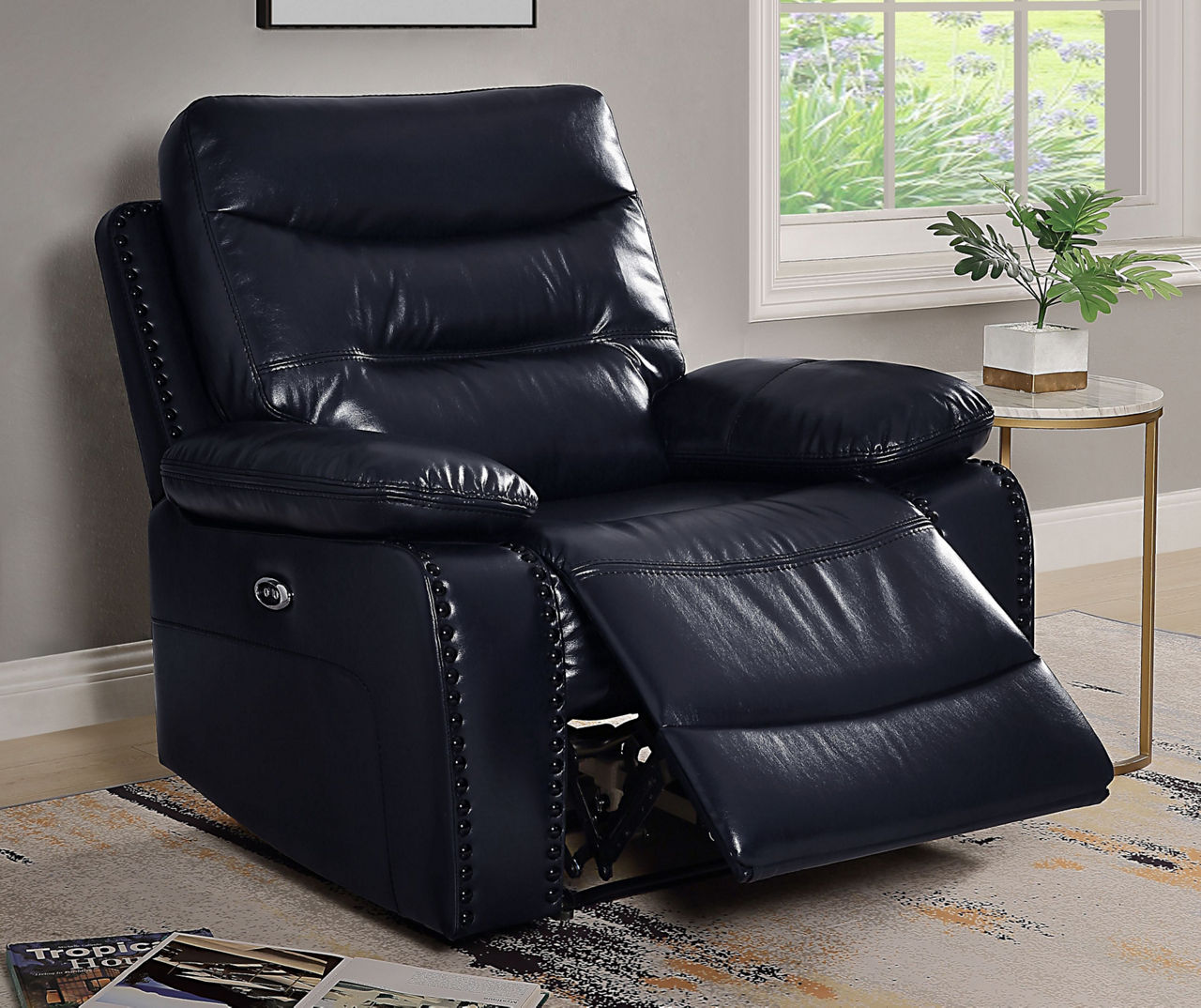 Aashi Navy Blue Leather Match Power Recliner