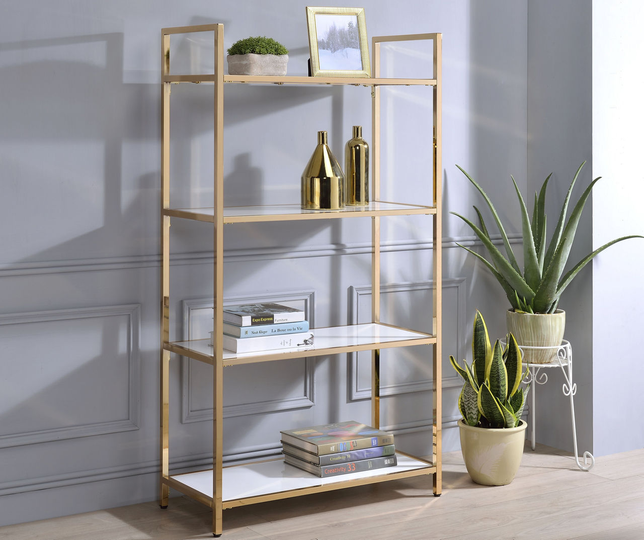 FirsTime & Co. Gold Elliot 4-Tier Bookcase, Glam, Metal, 32.25 x