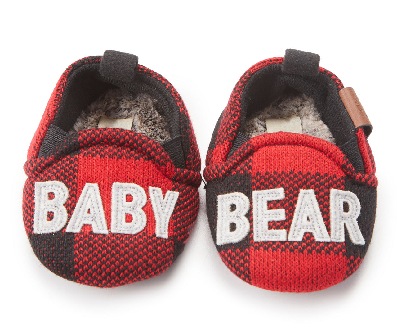 Baby 9-12 "Baby Bear" Red & Black Buffalo Check Slippers
