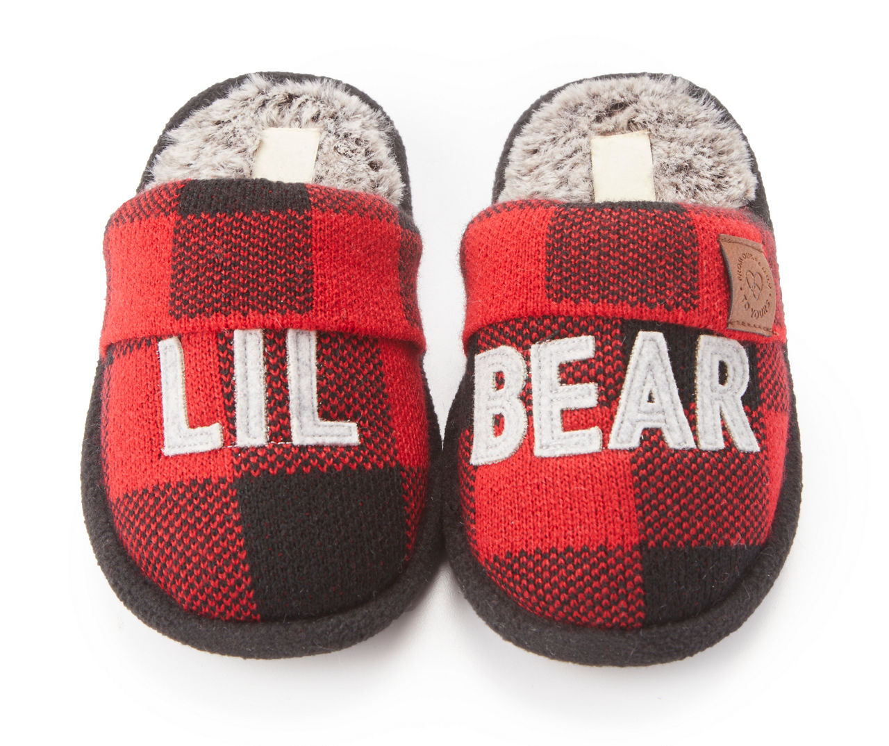 Kids' 2/3 "Lil Bear" Red & Black Buffalo Check Slippers