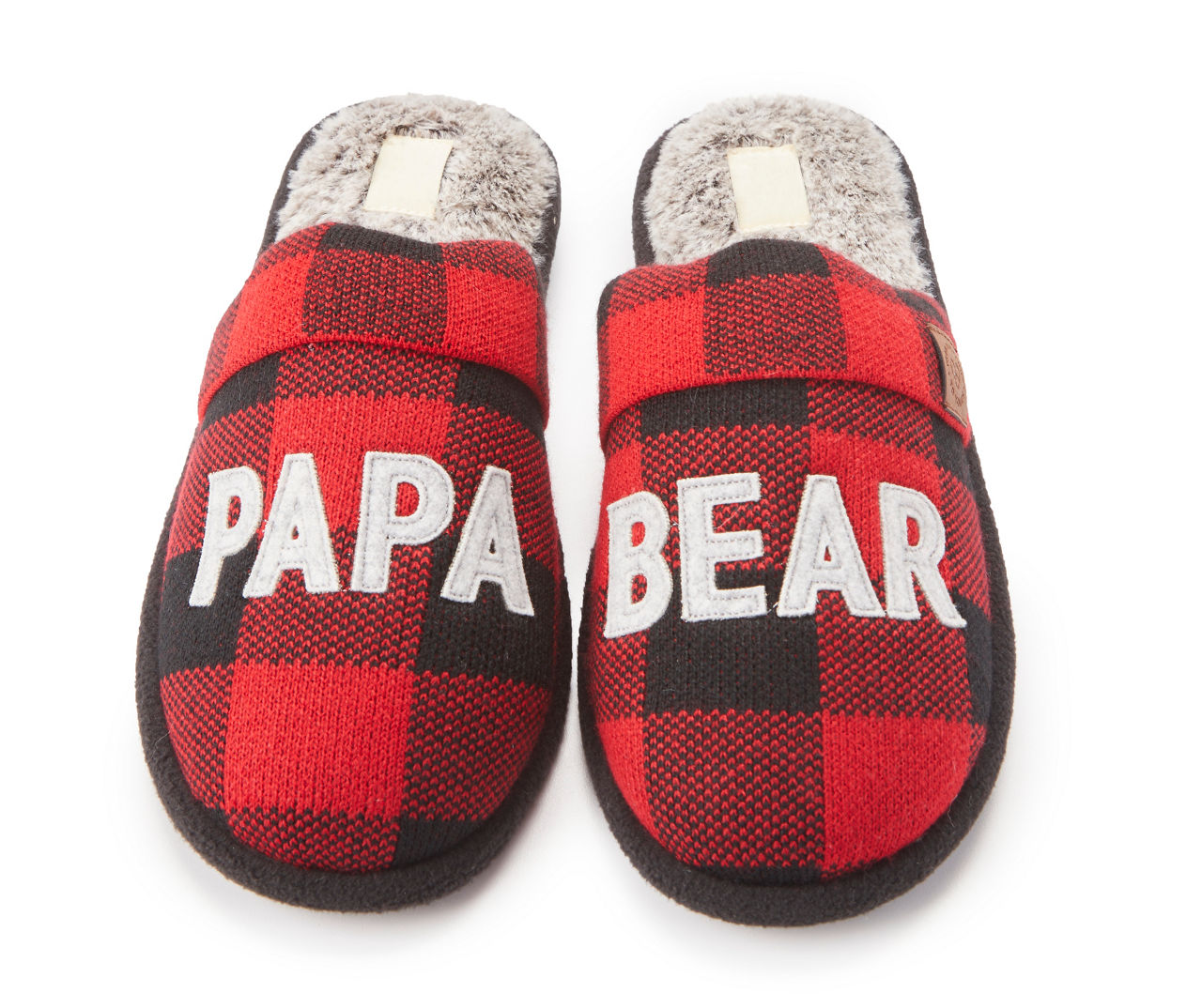 Men's X-Large "Papa Bear" Red & Black Buffalo Check Slippers