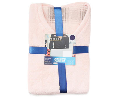 Women's Pink Plaid Plush 2-Piece Pajama Set