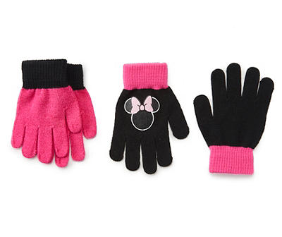 Kids' Black & Pink Minnie Mouse Color Block Gloves, 2-Pack