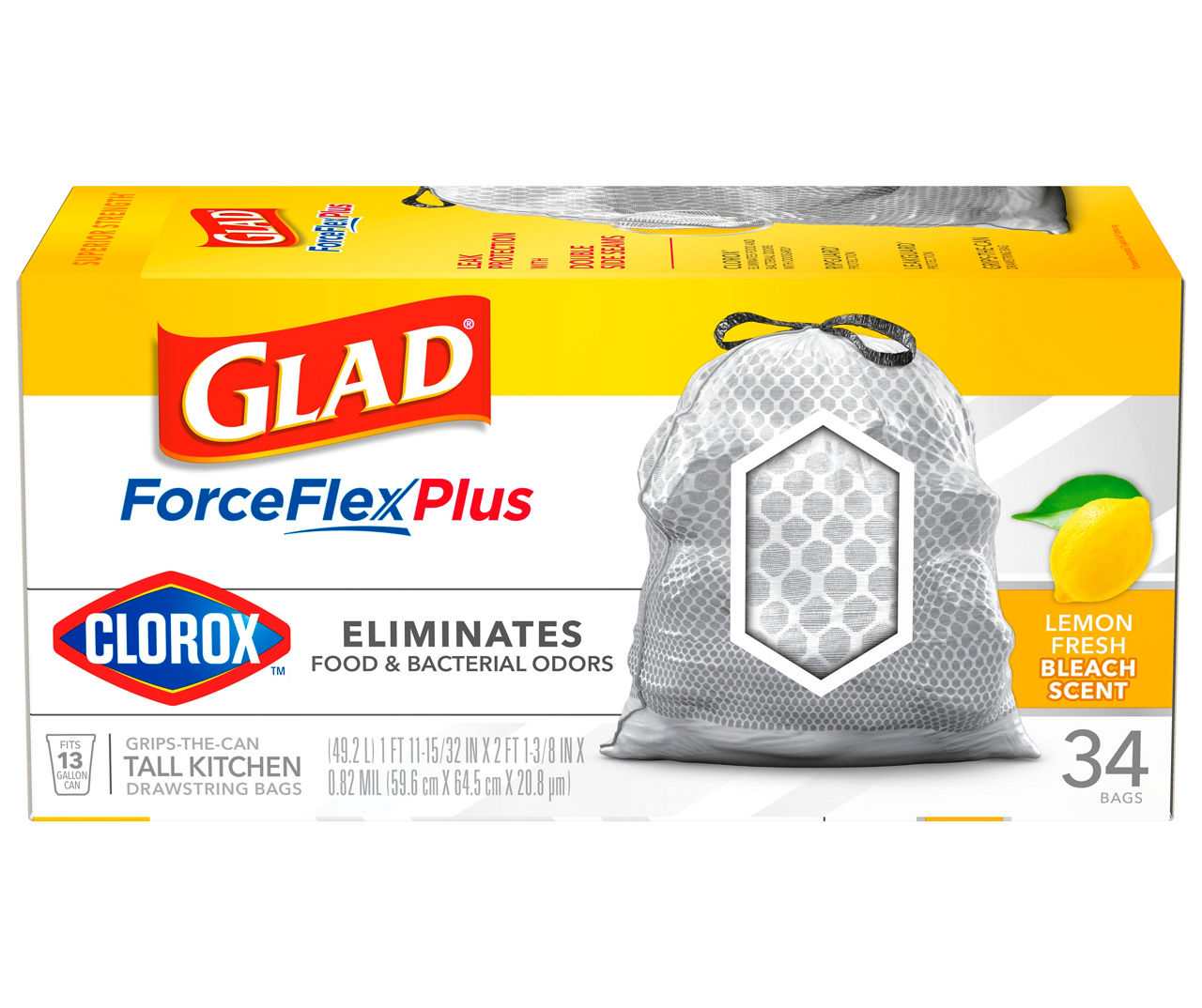 Glad Force Flex 13 Gal. Drawstring Trash Bags Original Scent with