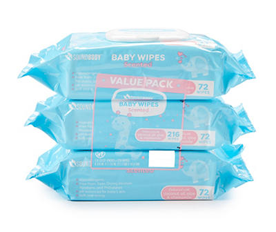 Coconut Oil, Aloe & Chamomile Snap Lid Scented Baby Wipes, 3-Pack