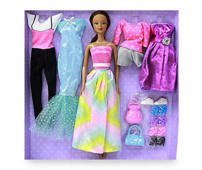 Purple Fashion Doll & Outfit Set, Brown Hair