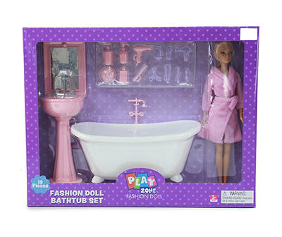 Blonde Fashion Doll Bathtub Set, (11.5")