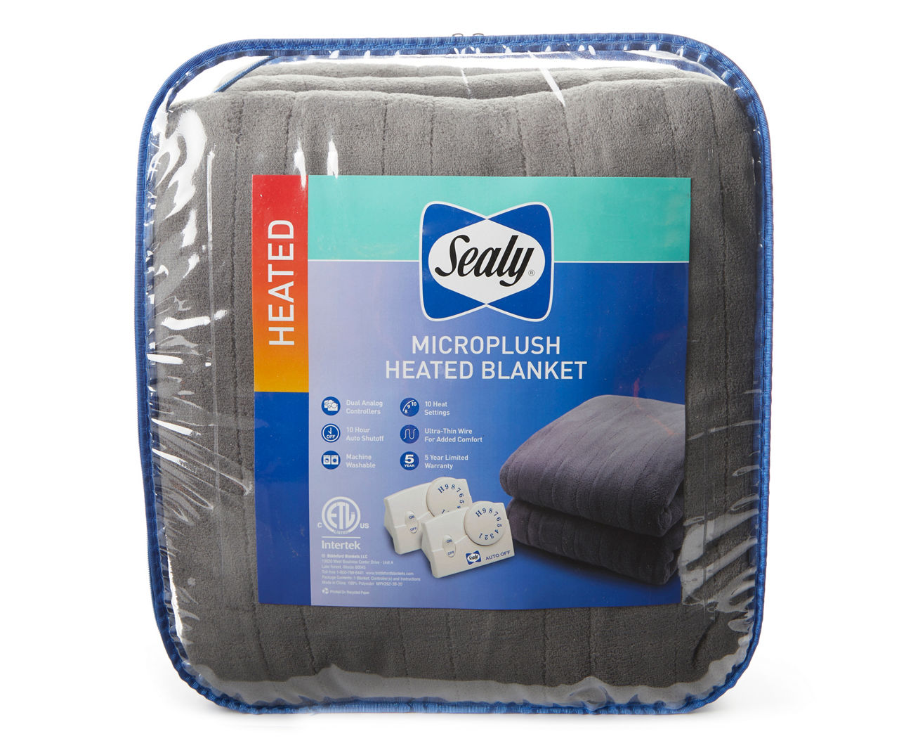 Biddeford Sealy Gray Microplush Electric Blanket