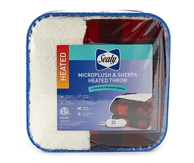 SEALY RED BLK PLAID SHRPA ELECTRIC THROW