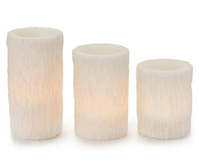 White Birch Texture 3-Piece LED Pillar Candle Set