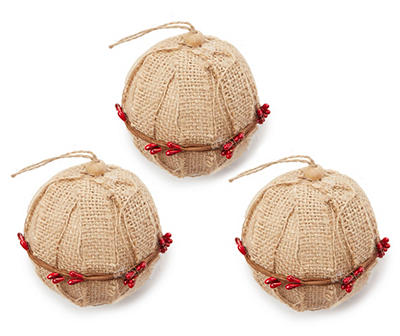 Tan & Red Burlap Vine Ball 3-Piece Ornament Set