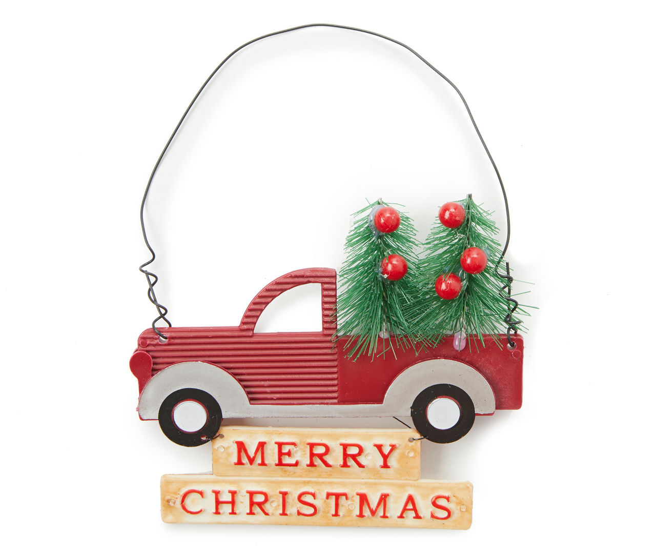 "Merry Christmas" Pickup Truck & Tree 3-Piece Ornament Set