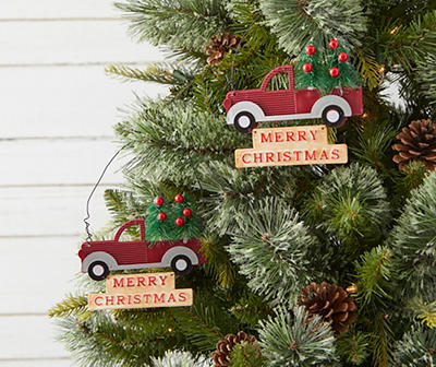 "Merry Christmas" Pickup Truck & Tree 3-Piece Ornament Set