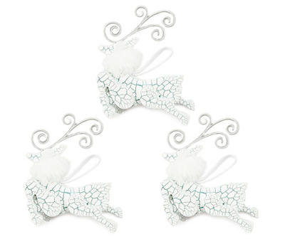 White & Blue Deer 3-Piece Ornament Set