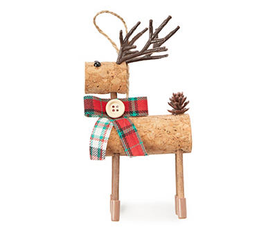 Cork Reindeer & Plaid Bow 3-Piece Ornament Set