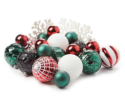 Holiday Woodland Red, Green & Black 24-Piece Shatterproof Ornament Set