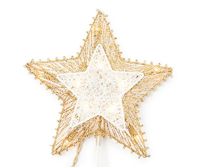 Champaign & White Glitter Thread Light-Up Star Tree Topper