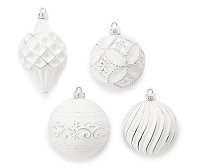 Whitewash & Silver Carved Mixed Shape 16-Piece Ornaments Set