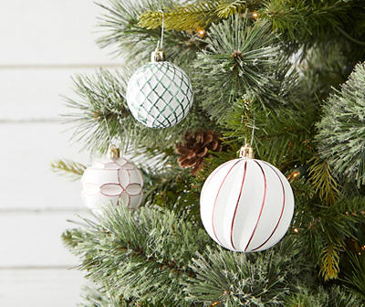 Red, Green & White 24-Piece Designer Holiday Ornaments Set