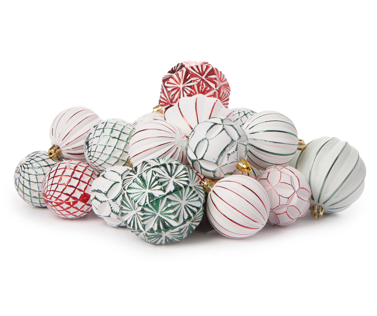 Red, Green & White 24-Piece Designer Holiday Ornaments Set
