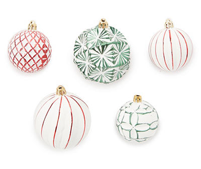 Red, Green & White 24-Piece Designer Holiday Ornaments Set