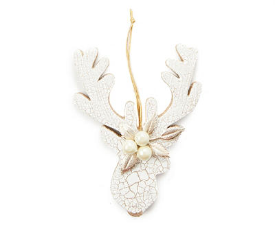 White & Gold Deer Head 3-Piece Ornament Set