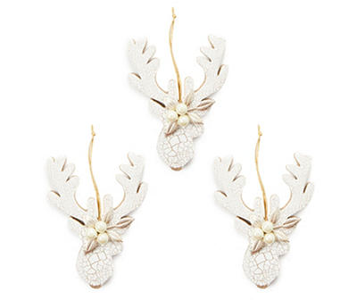 White & Gold Deer Head 3-Piece Ornament Set
