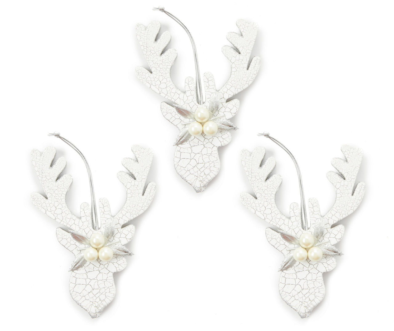 Silver Deer Head 3-Piece Ornament Set