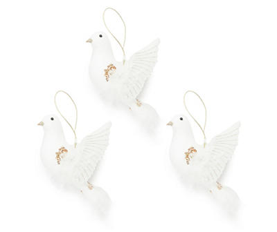 White & Gold Bird 3-Piece Ornament Set