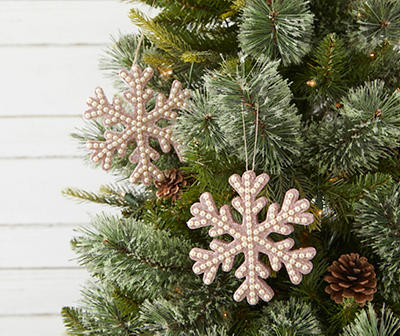 Pink & White Glittery Snowflake 3-Piece Ornament Set
