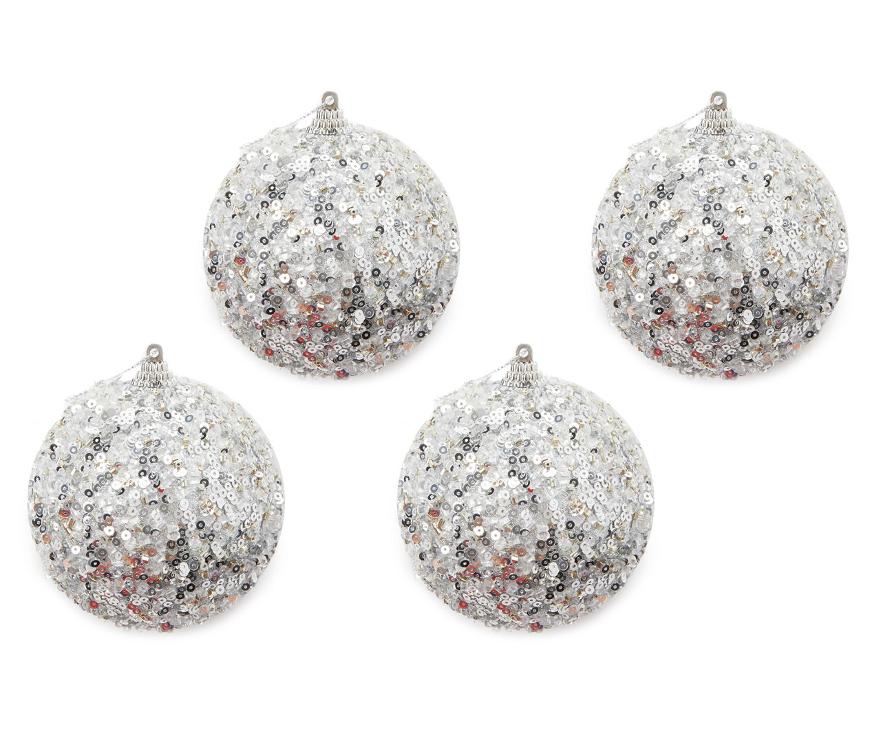 Silver Sequined Ball 4-Piece Ornament Set