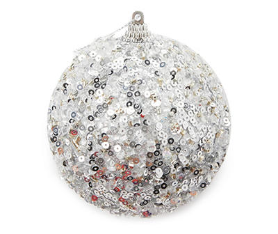 Silver Sequined Ball 4-Piece Ornament Set