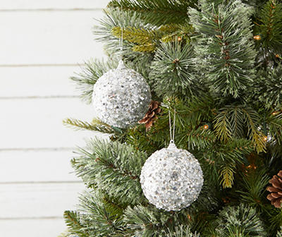 Silver Sequined Ball 4-Piece Ornament Set