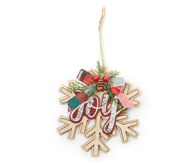 "Joy" Tan & White Wood Snowflake 3-Piece Ornament Set